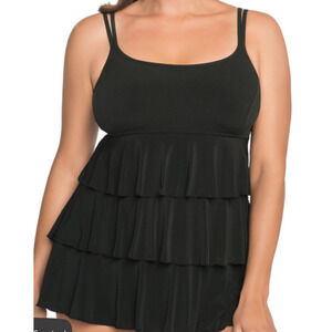 SWIM SOLUTIONS Black Ruffled Full Coverage One Piece Swimsuit 26W 26